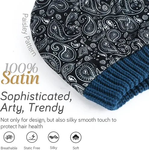 Vista 34 de FURTALK Gorro de invierno para mujer, con forro de satén, tejido trenzado, grueso, holgado, gorro cálido