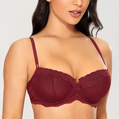 Vista 5 de DOBREVA - Brasier de encaje sensual estilo balconette para mujer, con varillas, sin forro, talla grande