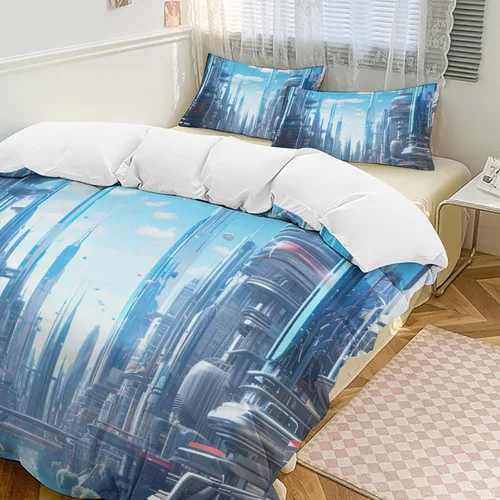 Vista 18 de Landscape Duvet Cover Full Size, Ultra Soft Microfiber Cityscape Bedding Set, 3 Pieces Night Scenery Pattern Comforter Cover Set with Zipper Closure