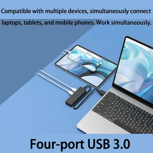 Vista 8 de Divisor USB 3.0 con cable de extensión de 1 pie de largo, extensor multipuerto ultrafino de 4 puertos para computadora de escritorio, laptop