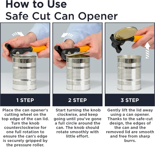 Vista 4 de Deiss Abrelatas profesional resistente, borde liso manual, abrelatas de mano con mango suave al tacto, abrelatas de seguridad a prueba de óxido