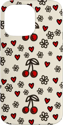 Vista 21 de Carcasa para iPhone 16 con diseño de cerezas, cerezas, diseño de corazón de San Valentín, color rojo