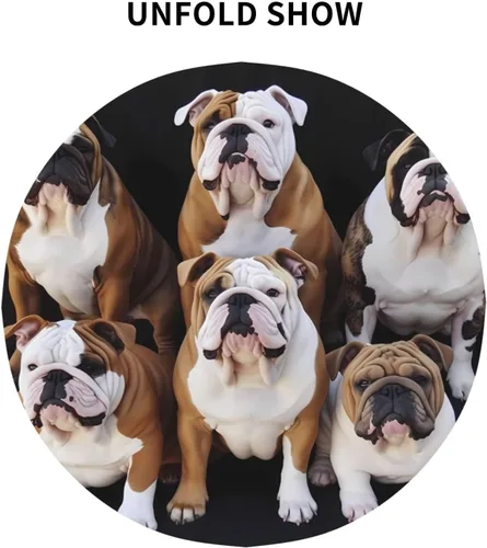 Vista 3 de Mantel redondo de 60 pulgadas impermeable con estampado de bulldogs ingleses, mantel circular para cocina, comedor, arrugas, mantel redondo