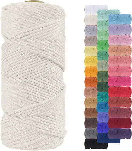 Vista 39 de Cordón de macramé de 0.079 pulgadas, cuerda de algodón natural de 109 yardas, hilo de cuerda de macramé para manualidades, ganchos de pared