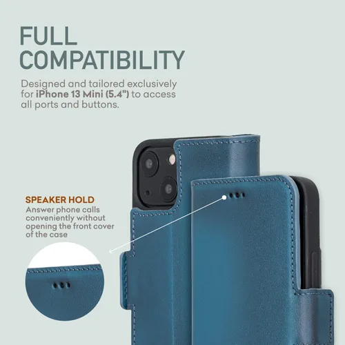 Vista 3 de Bayelon Funda para iPhone 13 Mini de 5.4 pulgadas, funda de cuero de grano completo, funda magnética con ranuras para tarjetas, soporte de soporte