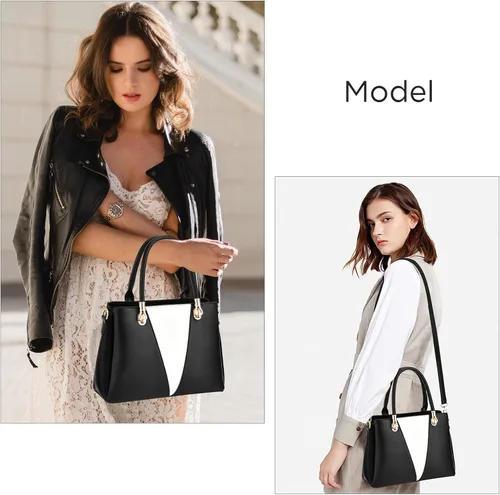 Vista 7 de Juego de 2 bolsas de mano para mujer, con asa superior, costuras de cuero, bolsa de hombro para mujer