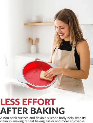 Vista 6 de Boxiki Kitchen Molde para Pastel Redondo de Silicona Antiadherente de 9 Pulgadas con Asas de Marco de Acero - Perfecto para Hornear Deliciosos