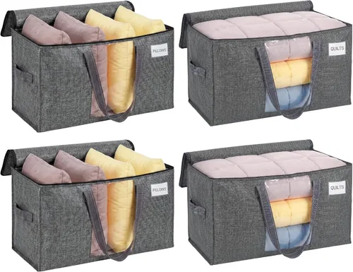Vista 44 de VENO Paquete de 6 bolsas de mudanza resistentes, bolsas de almacenamiento de ropa y edredón con ventana transparente, suministros de embalaje Raya
