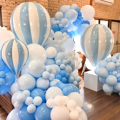 Vista 2 de 50 globos azules de 12 pulgadas y 50 globos de arena blanca de 12 pulgadas