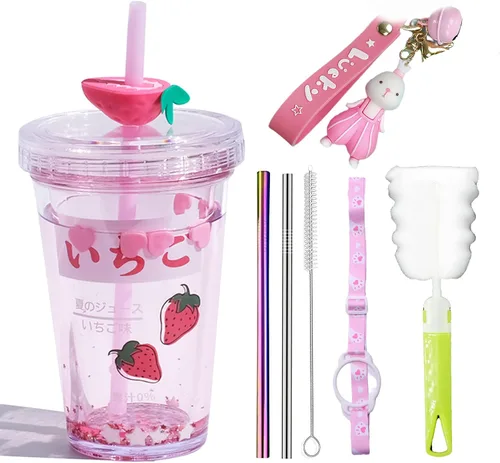 Vista 5 de FLower - Vaso de viaje con diseño floral, botella de plástico para beber, pícnic, regalo de cumpleaños (3 margaritas pequeñas, 9.5 fl oz)
