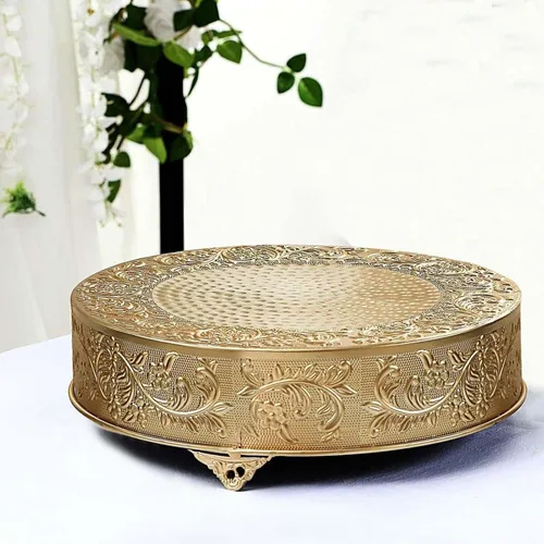 Vista 9 de Efavormart - Soporte redondo de metal en relieve dorado de 14 pulgadas, para decoración de fiestas y cumpleaños