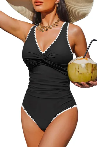 Vista 7 de Traje de baño de una pieza con control de abdomen para mujer Negro