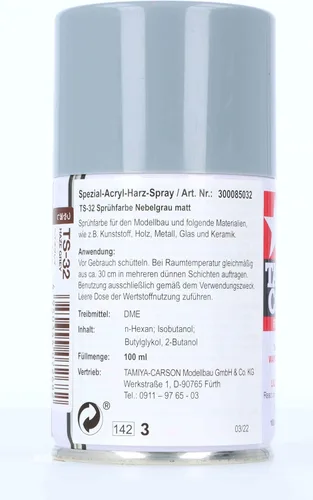 Vista 4 de TAMIYA 85032 Spray Laca TS-32 Haze Grey - Lata de spray de 3.4 fl oz