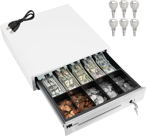 Vista 9 de HK SYSTEMS Cajón de efectivo frontal de 16 pulgadas de "acero inoxidable" POS "USB" con interfaz de 5Bill/5Coin (NEGRO) "NO compatibilidad