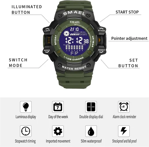 Vista 3 de SMAEL 8050 Digital Watch for Men Modern Style and Multifunctional Features Wirst Watch for Men's Fashion and Functionality