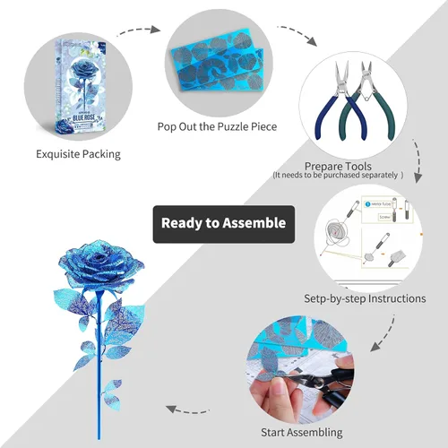 Vista 3 de Piececool Rompecabezas de metal 3D, kit de modelo de flores falsas, bloques de construcción de metal, rompecabezas 3D de bricolaje para adultos