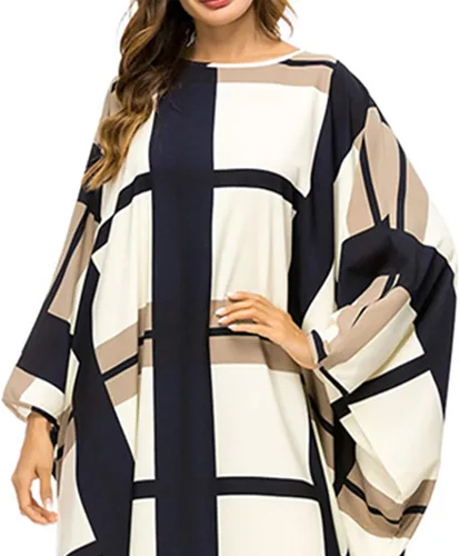 Vista 4 de xiannu Jalabiya Mujer Más Tamaño Maxi Vestidos Batwing Manga Árabe Kaftan Beige