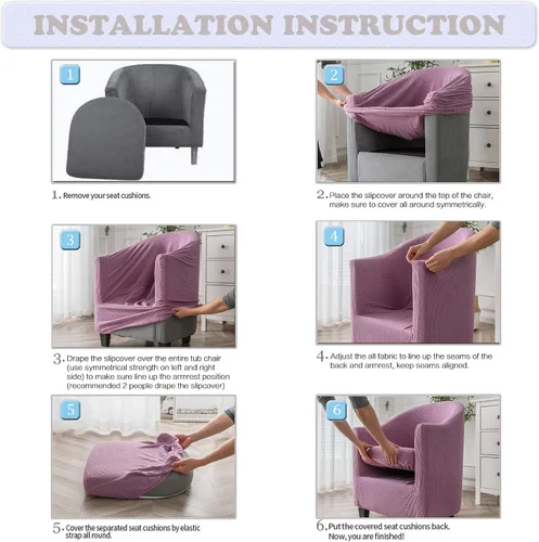 Vista 6 de Fundas para sillas de bañera de 2 piezas con funda de cojín, funda elástica de jacquard para muebles, funda protectora para sillón, extraíble, Beige