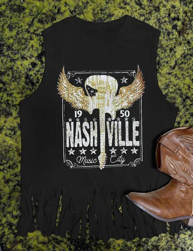 Vista 2 de iliheyov Nashville - Camiseta sin mangas para mujer, diseño de festival de música country, estampado gráfico, sin mangas, Nash Music