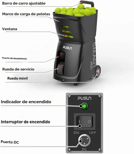 Vista 7 de PT-SMARTPro - Máquina de pelotas de tenis, servidor profesional de bolas automático con aplicación para control de Apple Watch, 20 puntos