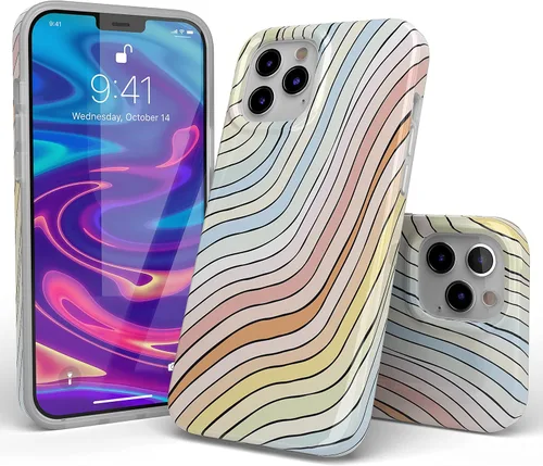 Vista 3 de Funda Casely para iPhone 11 Pro Max Ride The Wave Líneas Arcoíris en Colores Pastel Diseño Clásico Ultradelgado