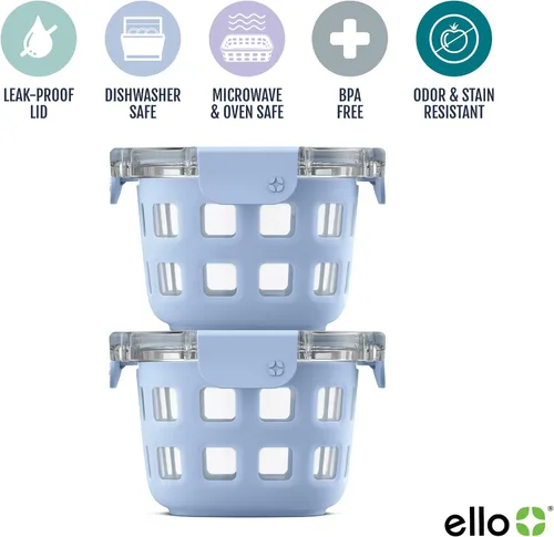Vista 3 de Ello Duraglass - Paquete de 2 frascos reutilizables de vidrio de 2 tazas con tapas a prueba de fugas y fundas protectoras de silicona Perfecto