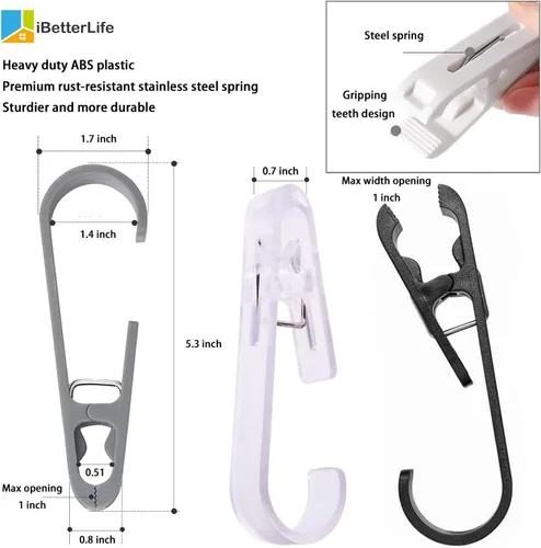 Vista 7 de iBetterLife Alfileres de ropa resistentes para exteriores, 8 ganchos grandes para ropa sucia con clips, abrazaderas organizadoras de armario