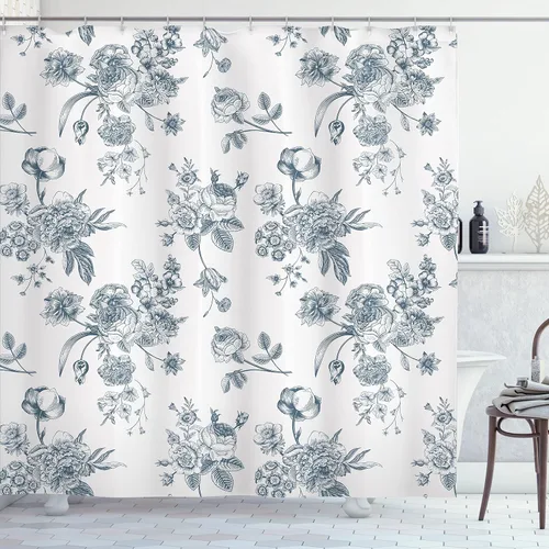 Vista 34 de Ambesonne Cortina de ducha retro, diseño clásico de rayas verticales, imagen, imagen antigua, obra de arte, juego de decoración de baño de tela