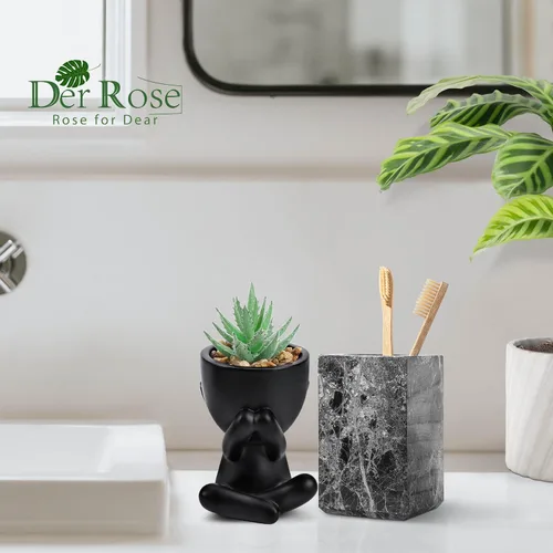 Vista 4 de Der Rose Paquete de 3 plantas suculentas falsas de maceta humana negra para Negro