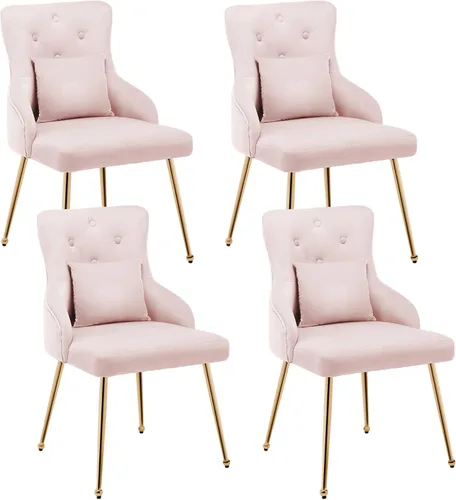 Vista 16 de Sillas de comedor de terciopelo, sillas de acento tapizadas de terciopelo, silla de cocina con patas de metal y almohada lumbar para comedor, sala