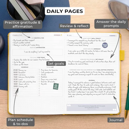 Vista 3 de Diario de autodominio Clever Fox – Diario diario guiado de reflexión y mejora personal con indicaciones – Cuaderno de diario para mujeres y hombres