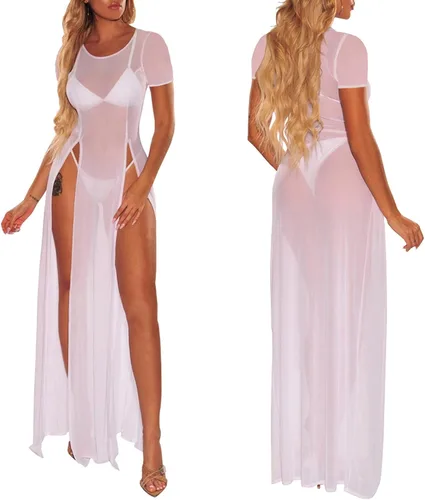 Vista 3 de Traje de baño para mujer vestido sexy de malla transparente para cubrir bikini tops de red, prendas de playa.