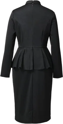 Vista 6 de FAD-4U Vestido del clero de la iglesia para mujer, Ministra de manga larga con volantes, vestido de lápiz delgado con lengüeta y cuello alto
