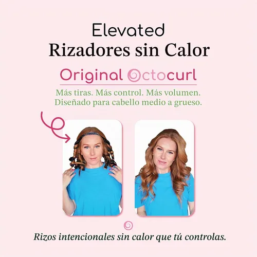 Vista 2 de Octocurl Diadema sin calor, rizadores de pelo para dormir, rizadores sin calor para cabello largo (algodón, rosa)