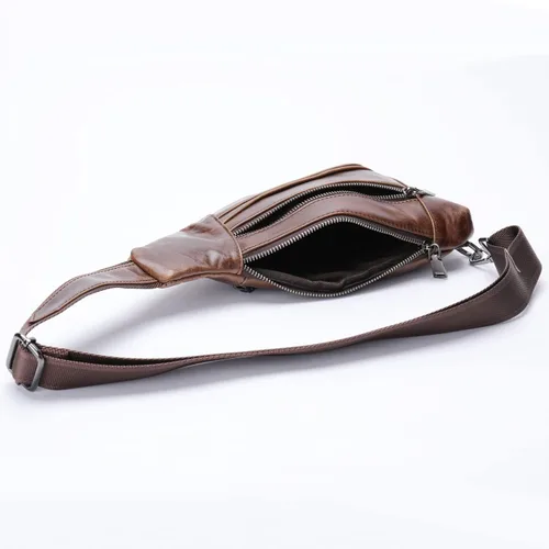 Vista 6 de Hebetag Bolso bandolera de cuero casual para hombres y mujeres, para viajes al aire libre, senderismo, campamento, hombro, pecho