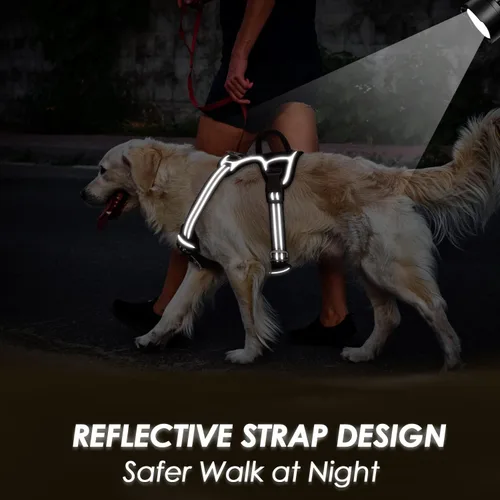 Vista 7 de SlowTon Arnés para perro sin tirones, arnés resistente sin estrangulamiento para mascotas, con 2 clips para la correa y mango vertical de fácil