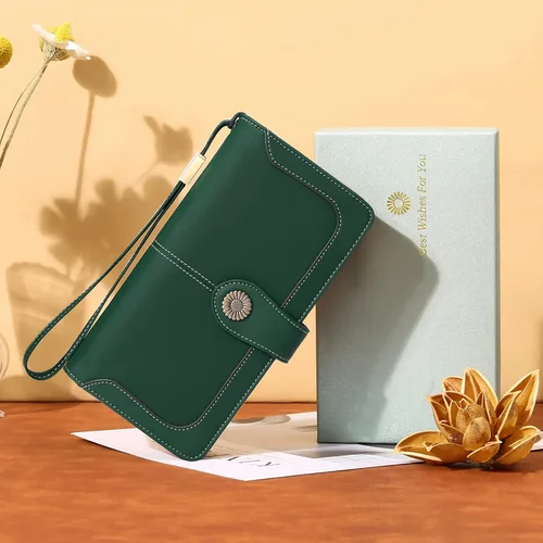 Vista 6 de FALAN MULE Cartera de cuero genuino RFID bloqueo gran capacidad Trifold señoras cartera.