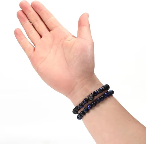 Vista 8 de WuCuifu Pulseras de ojo de tigre con cuentas de piedras preciosas naturales de 0.315in para hombres y mujeres, pulseras de cristales curativos