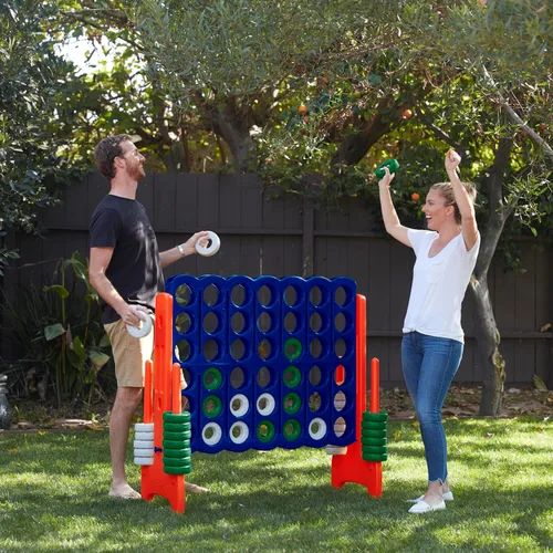 Vista 9 de ECR4Kids Juego gigante Jumbo de 4 a puntuación con 42 anillos y deslizadores de reinicio, juegos para niños, azul/naranja