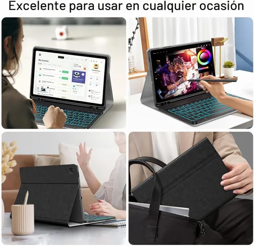 Vista 3 de JUQITECH Funda con teclado retroiluminado para Samsung Galaxy Tab S6 Lite de 10.4 pulgadas 2022/2020, Galaxy Tab S6 Lite SM-P610/P613/P615/P619