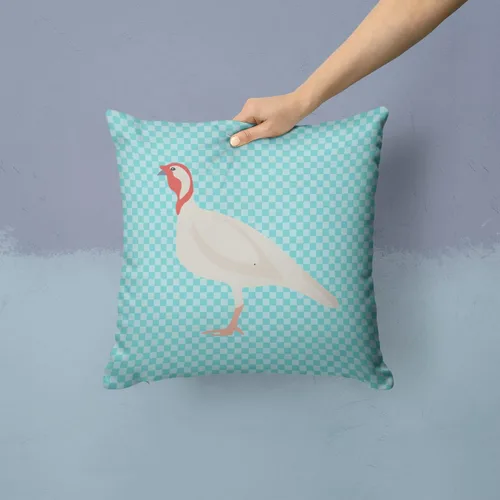 Vista 2 de Caroline's Treasures BB8163PW1414 Beltsville - Almohada decorativa de tela a cuadros pequeños, color blanco, pavo y gallina azul, lavable a máquina