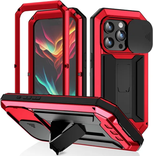 Vista 9 de Lunivop Funda para iPhone 15 Pro Max, protección resistente, tornillo de cuerpo completo, de goma de metal de grado militar, con soporte duro Negro