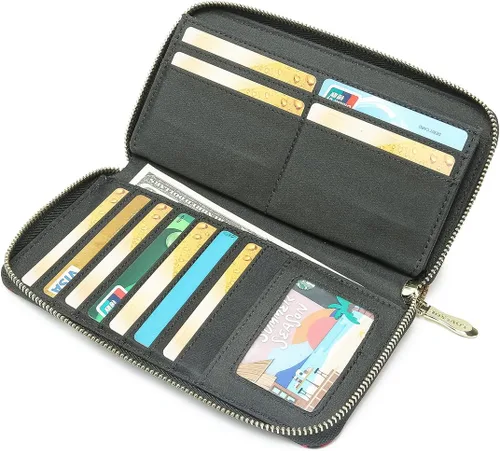 Vista 158 de Cartera de mano para mujer, estilo bohemio, con RFID, elegante, espaciosa con correa para viajes, capacidad para tarjetas, teléfono, dinero