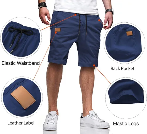 Vista 3 de JMIERR - Pantalones cortos informales para hombre, pantalones cortos de golf, pantalones chinos con cordón, de tela de sarga elástica, para verano