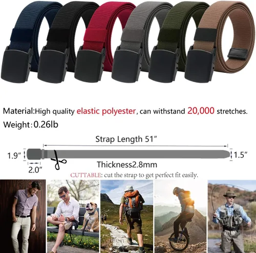 Vista 3 de LionVII Cinturones elásticos para hombre con hebilla de plástico sin metal para deportes de trabajo, fácil de recortar para adaptarse a cintura
