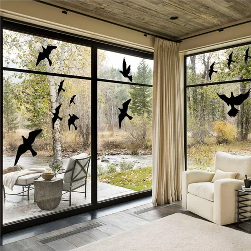 Vista 2 de Calcomanías anticolisión para ventanas con forma de pájaro, adhesivos para puertas de vidrio para proteger y evitar golpes de pájaros (negro)