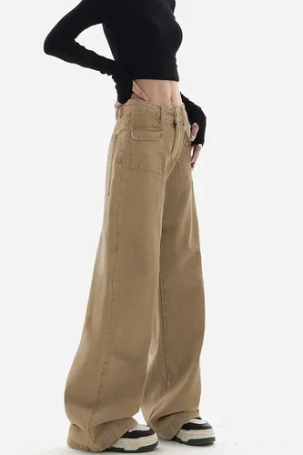 Vista 4 de Dokotoo Pantalones cargo para mujer, holgados, de pierna ancha, cintura alta, pantalones casuales de jean elásticos