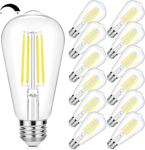 Vista 11 de Bombillas LED Edison vintage equivalentes a 60 W, regulables, 7 W, ST58, bombillas de filamento LED, blanco suave, 2700 K, iluminación