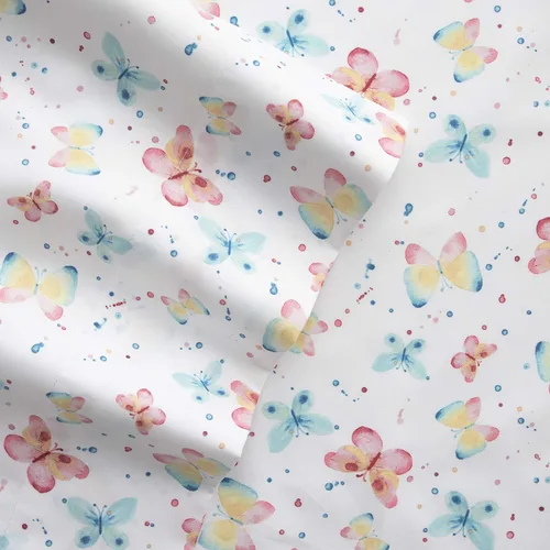Vista 2 de MALLARY BY MATTHEW Hoja de impresión 100% microfibra súper suave para niños, estampado de mariposas de acuarela, tamaño individual