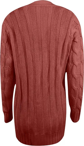 Vista 9 de Cárdigan para mujer suéteres gruesos de talla grande manga larga parte delantera abierta abrigo de punto trenzado con bolsillos ropa exterior